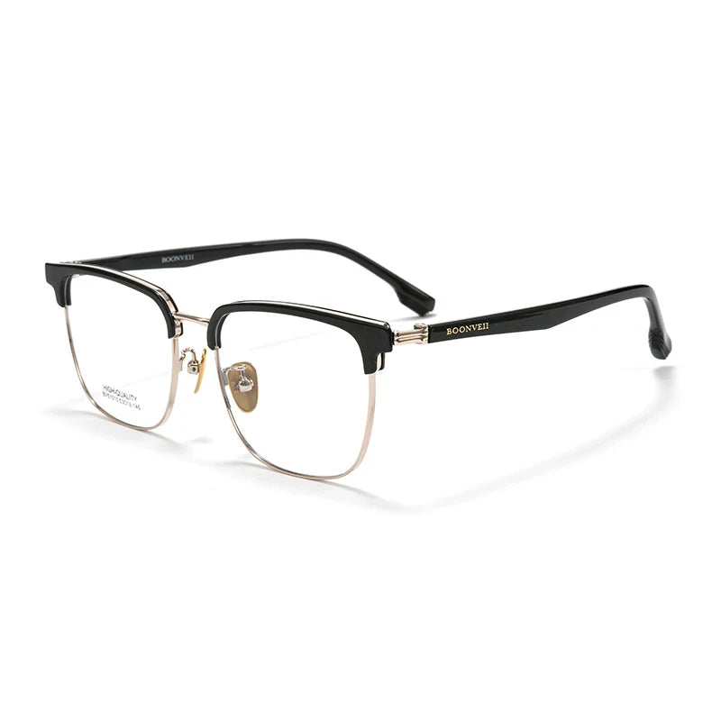 KatKani Men's Full Rim Square Titanium Tr 90 Eyeglasses B51010 Full Rim KatKani Eyeglasses Black Gold  