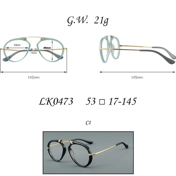 Momoja Unisex Full Rim Oval Square Acetate Titanium Eyeglasses 720473