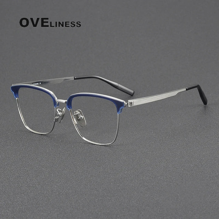 Oveliness Women's Full Rim Square Titanium Acetate Eyeglasses 80979 Full Rim Oveliness blue silver  