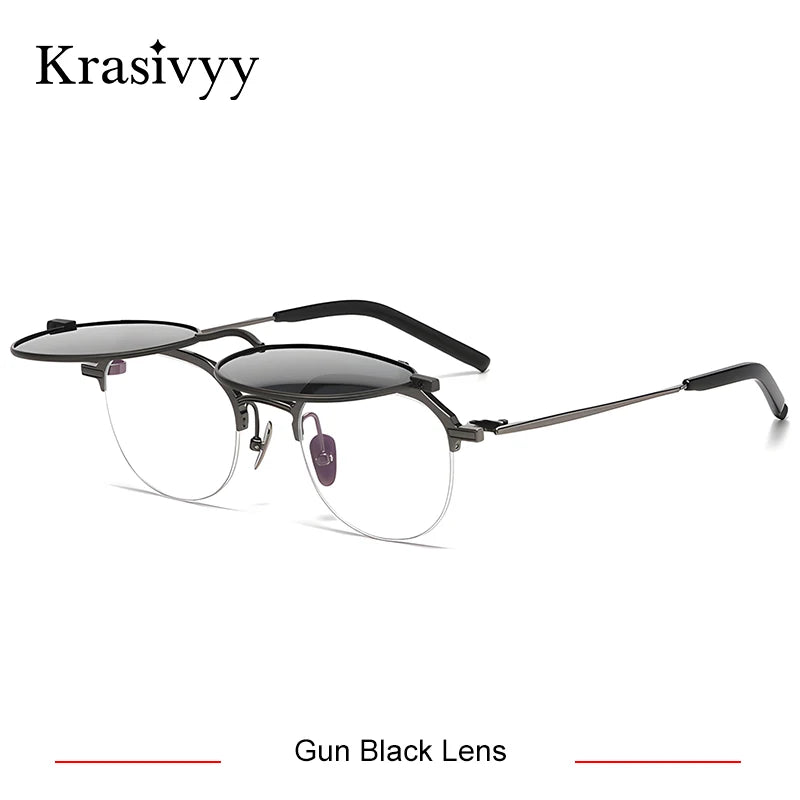 Krasivyy Unisex Round Titanium Prescription Eyeglasses with Flip-Up S400T - view 7