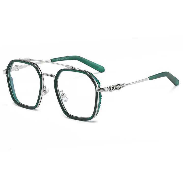 Hdcrafter Men's Full Rim Big Square Double Bridge Titanium Eyeglasses 55132 Full Rim Hdcrafter Eyeglasses Green  