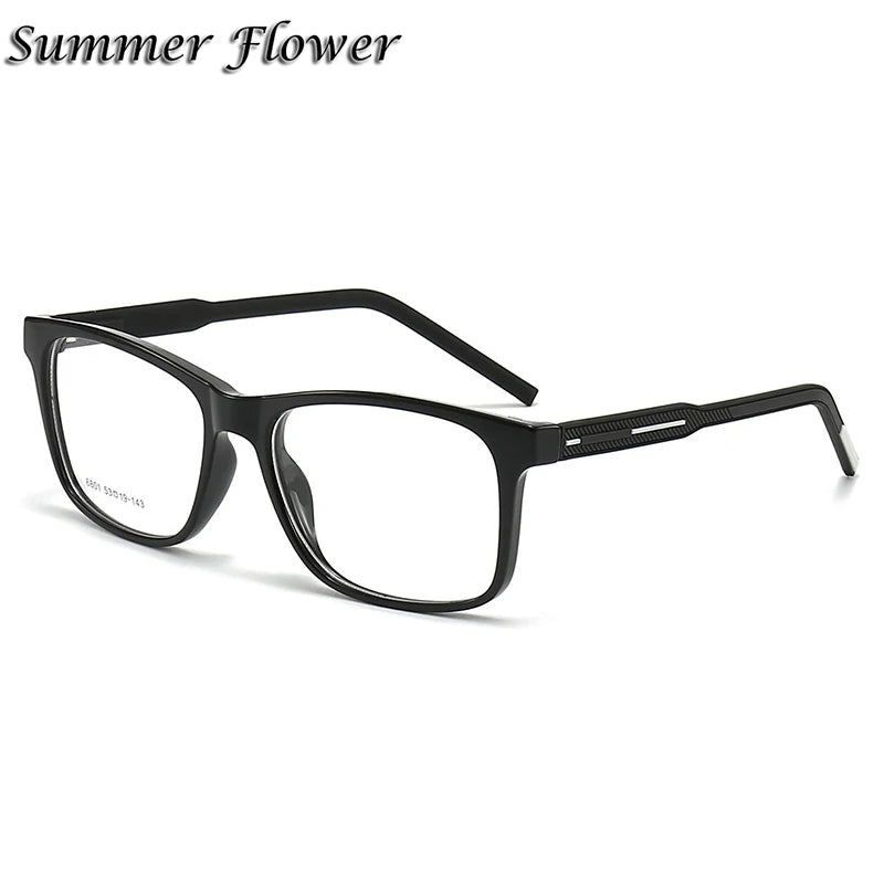 Summer Flower Men's Full Rim Square Tr 90 Titanium Eyeglasses 86801