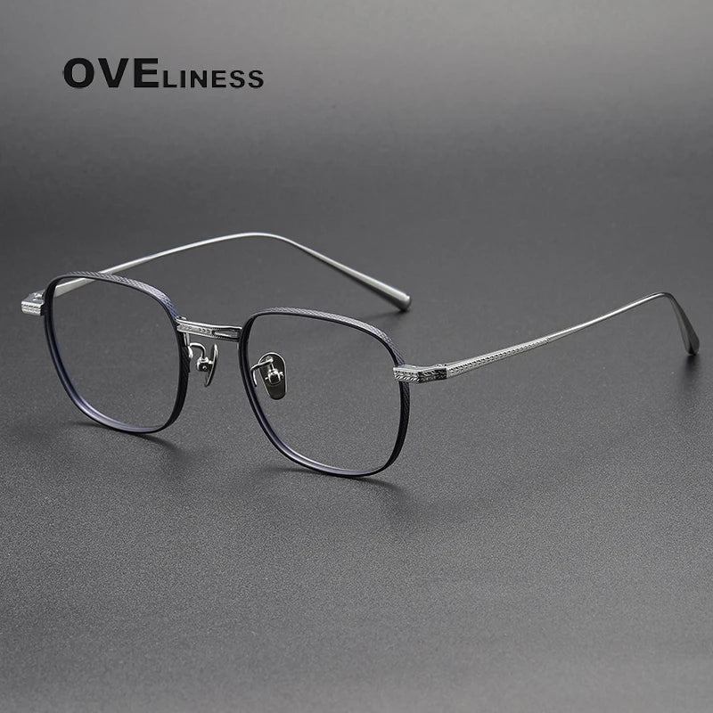 Oveliness Unisex Full Rim Square Titanium Eyeglasses 14025 Full Rim Oveliness blue silver  