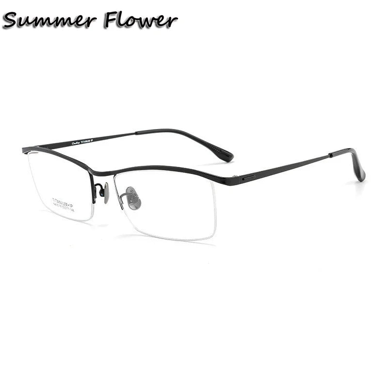 Summer Flower Men's Semi Rim Square Brow Line Titanium Eyeglasses 80164