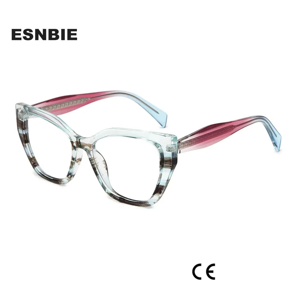 Esnbie Women's Full Rim Square Cat Eye Tr 90 Titanium Eyeglasses 24071 Full Rim Esnbie   