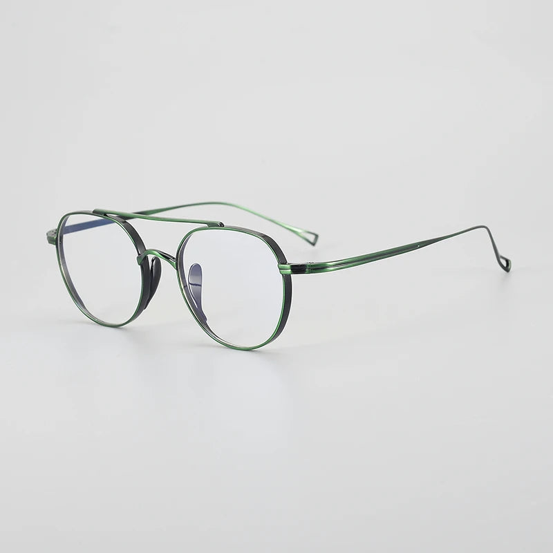 Gatenac Unisex Full Rim Polygon Double Bridge Titanium Eyeglasses 1477 Full Rim Gatenac Black Green  