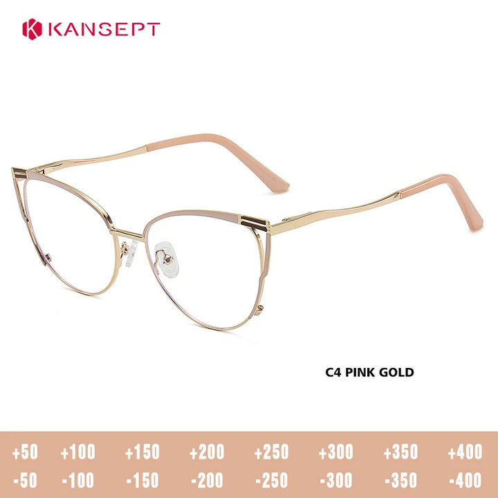 Kansept Women's Full Rim Round Cat Eye Alloy Reading Glasses 556984
