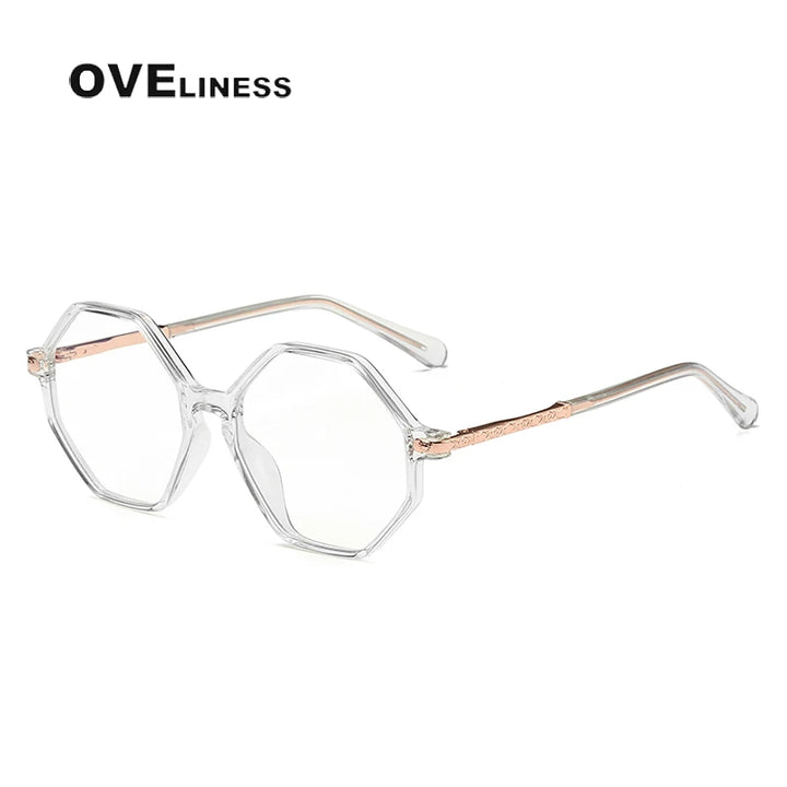 Oveliness Unisex Youth's Full Rim Polygon Tr 90 Alloy Eyeglasses 20202 Full Rim Oveliness transparent  