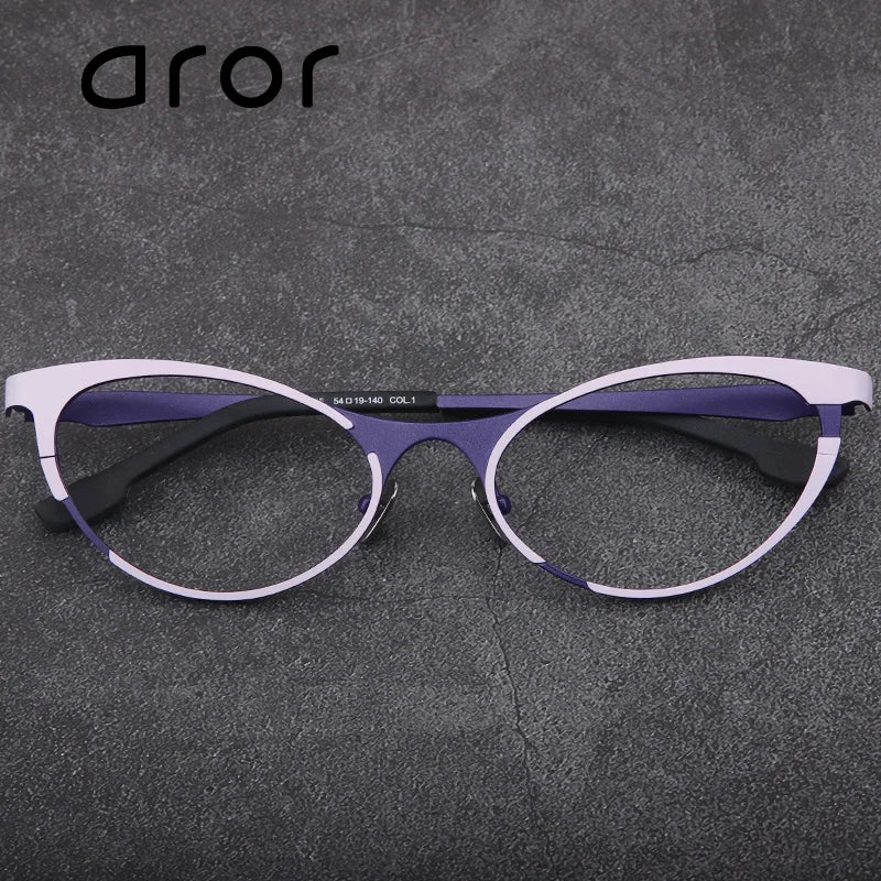 Aror Unisex Full Rim Oval Cat Eye Titanium Eyeglasses 47765 Full Rim Aror