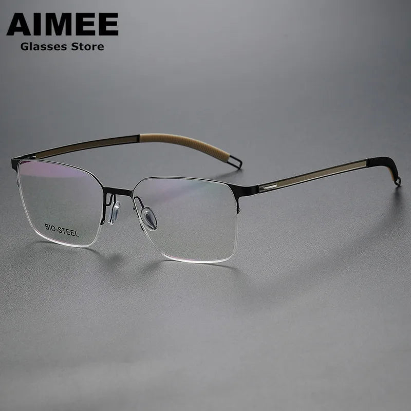 Aimee Unisex Semi Rim Square Screwless Titanium Eyeglasses 25519 Semi Rim Aimee Black-Yellow  