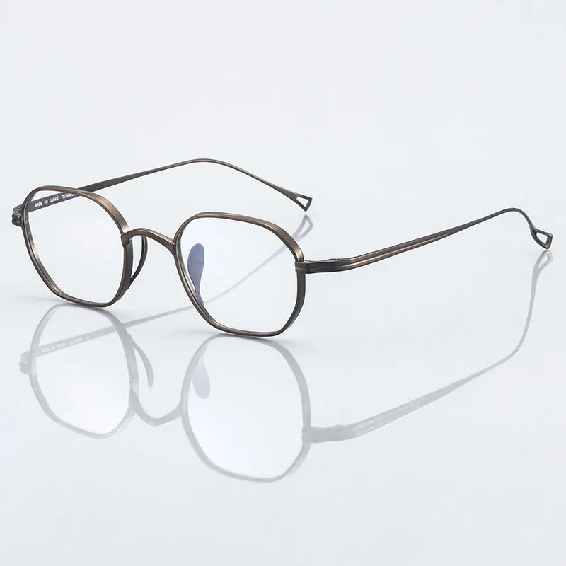 Black Mask Unisex Full Rim Flat Top Polygon Titanium Eyeglasses 389917