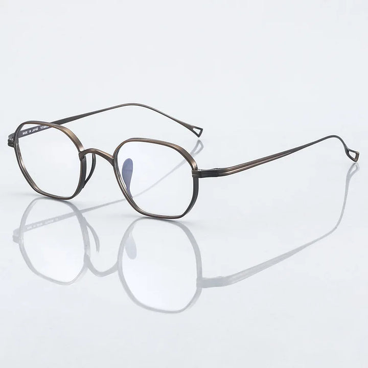 Black Mask Unisex Full Rim Flat Top Polygon Titanium Eyeglasses 389917