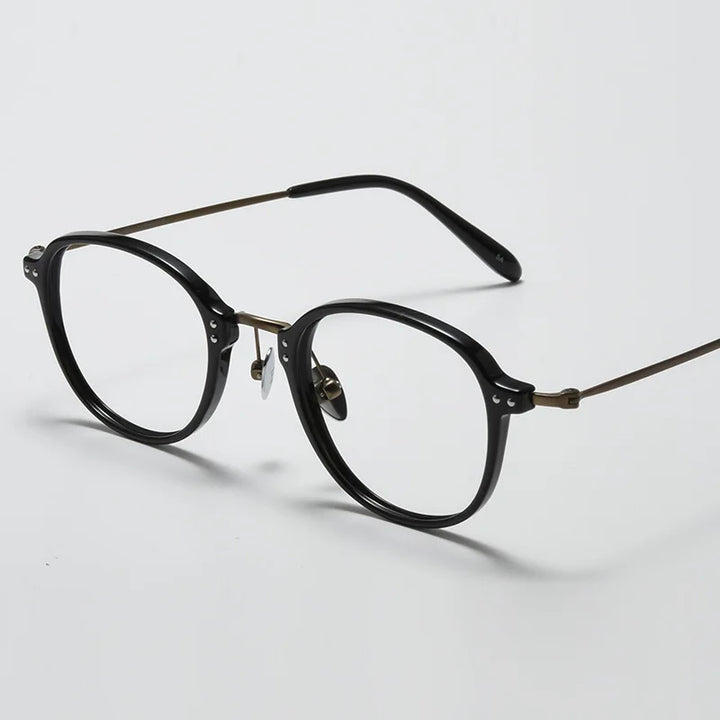 Black Mask Unisex Full Rim Square Acetate Titanium Eyeglasses 366033