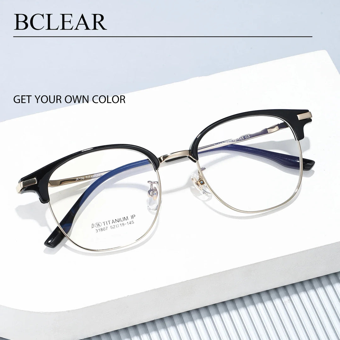 Bclear Unisex Full Rim Browline Titanium Eyeglasses SM-31807