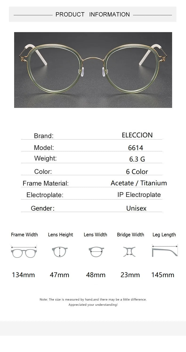 Eleccion Women's Full Rim Round Titanium Acetate Eyeglasses 6614