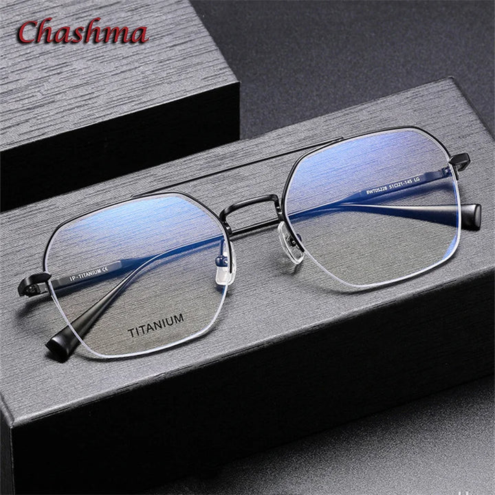 Chashma Ochki Unisex Semi Rim Square Double Bridge Titanium Eyeglasses 5008 Semi Rim Chashma Ochki   