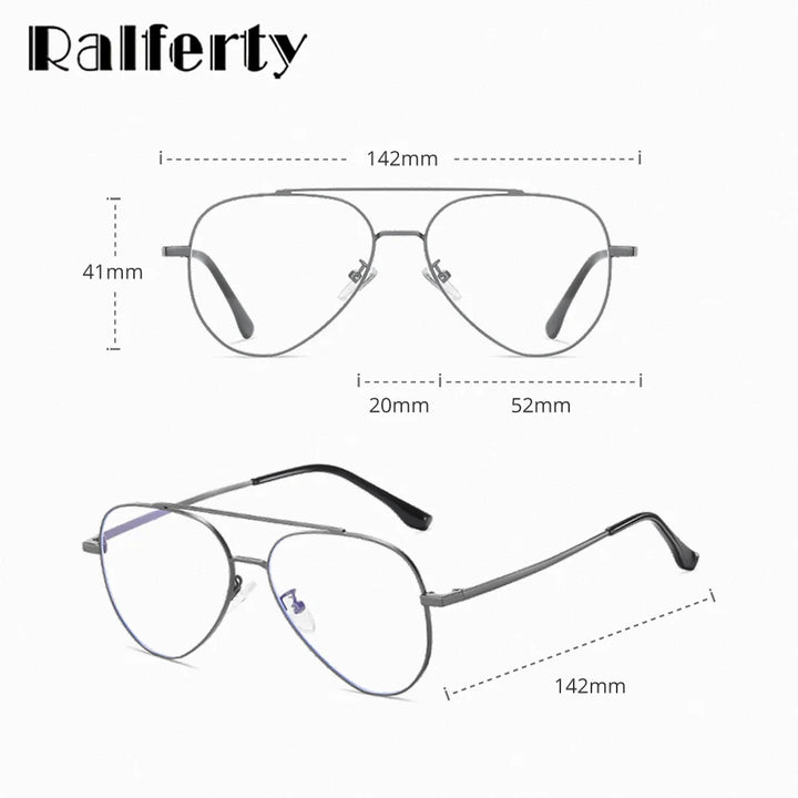 Ralferty Unisex Full Rim Oval Double Bridge Alloy Eyeglasses Clip On Sunglasses 517603