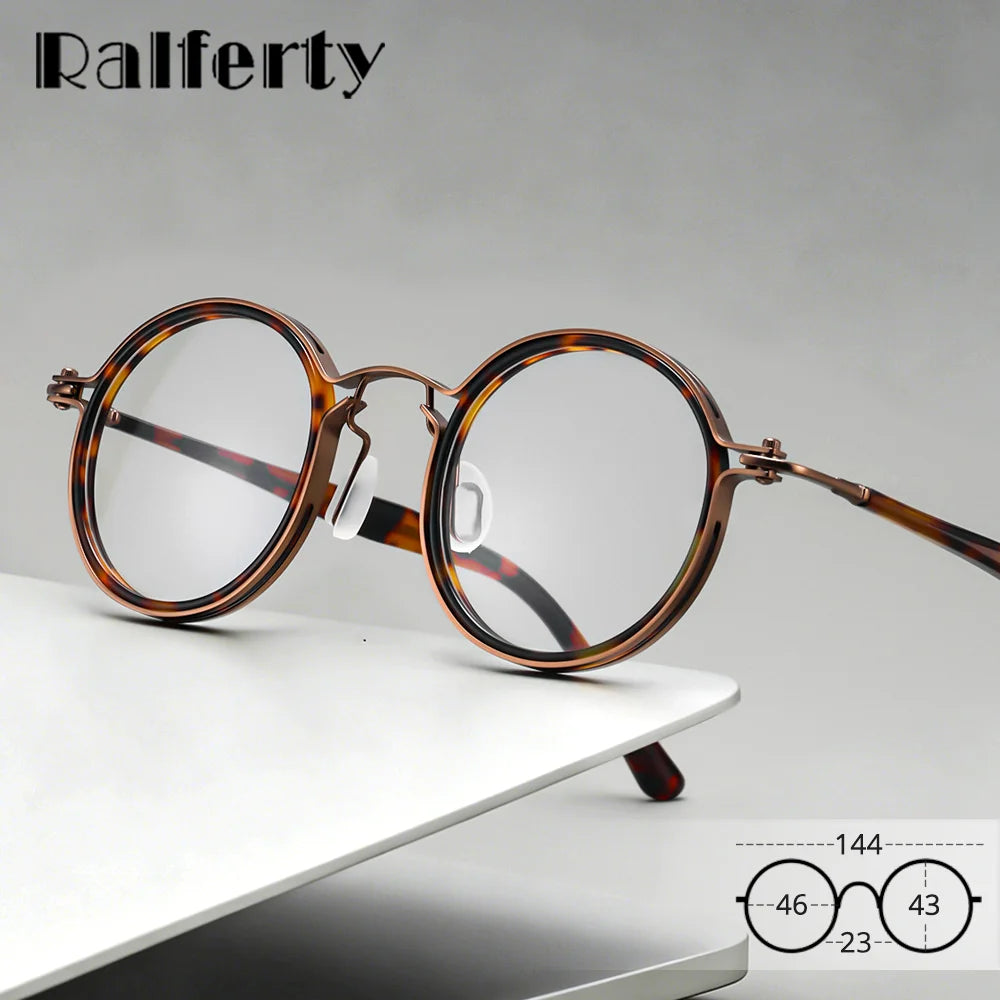 Ralferty Unisex Full Rim Round Acetate Titanium Prescription Eyeglasses X5862 - view 2