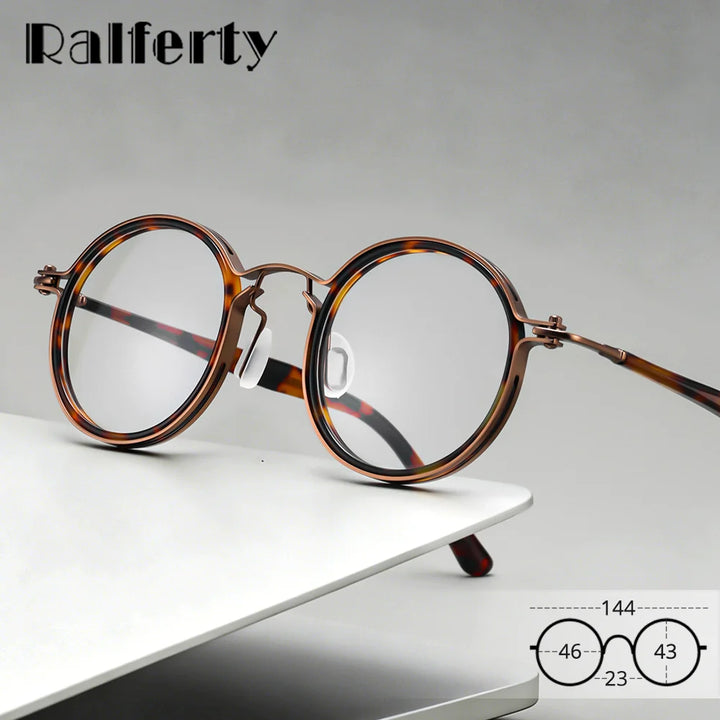 Ralferty Unisex Full Rim Round Acetate Titanium Prescription Eyeglasses X5862 - view 2