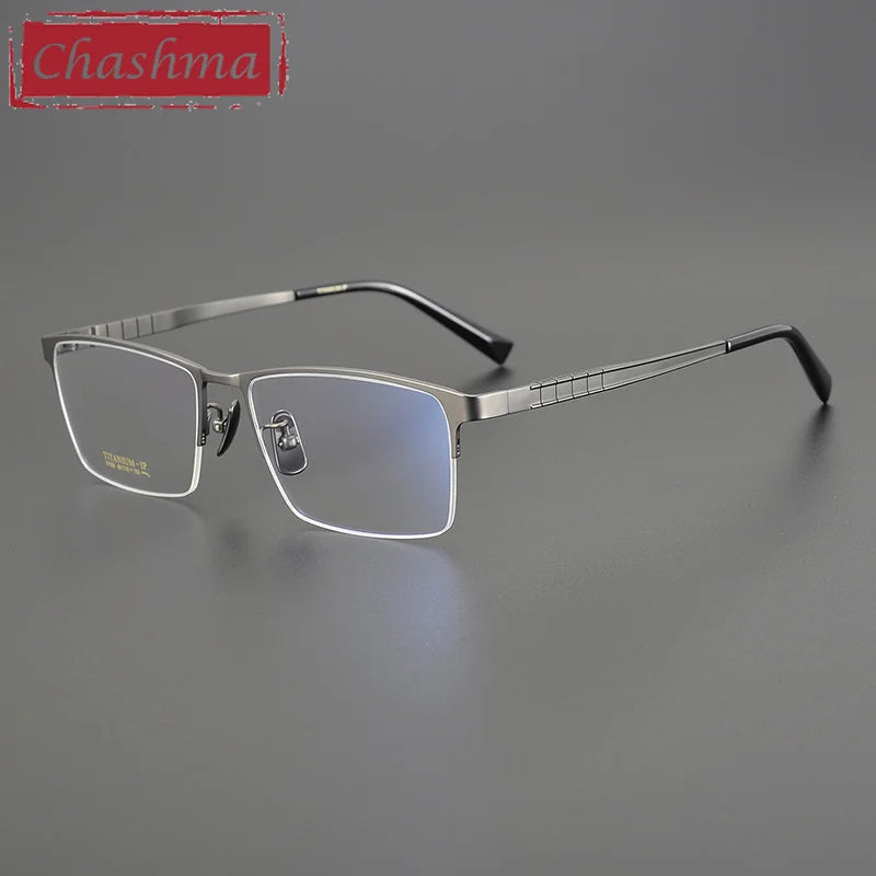 Chashma Ottica Men's Semi Rim Big Square Titanium Eyeglasses 91058 Semi Rim Chashma Ottica Matte Gray  