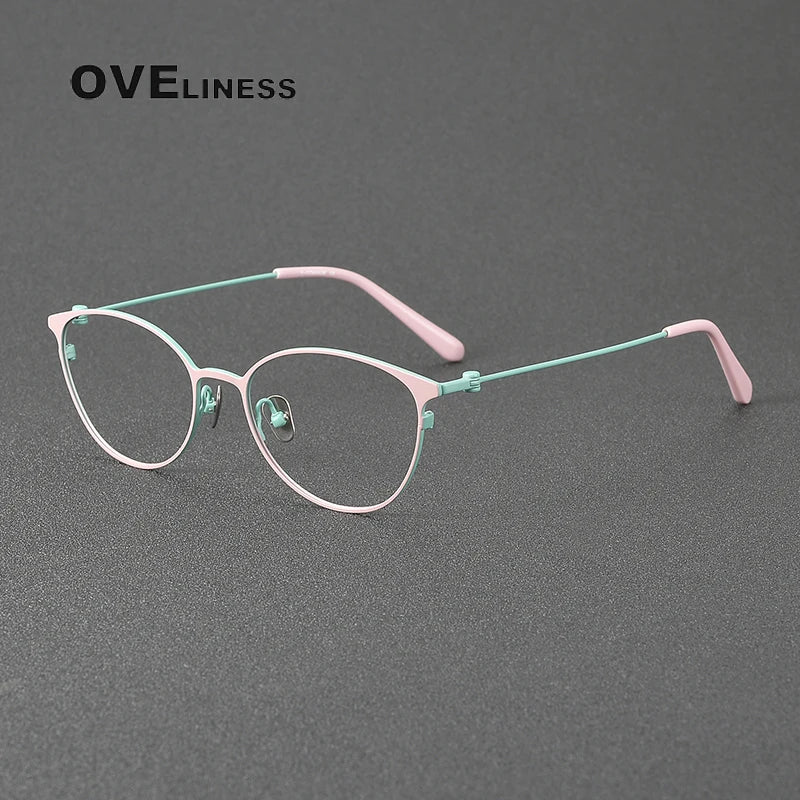 Oveliness Women's Full Rim Oval Cat Eye Titanium Eyeglasses 42200 Full Rim Oveliness pink green