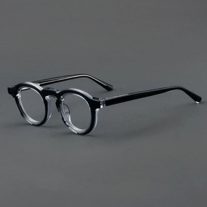 CCspace Unisex Full Rim Round Acetate Eyeglasses 57431 Full Rim CCspace BlackClear  