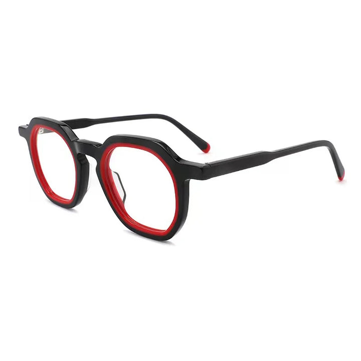 Hewei Unisex Full Rim Flat Top Polygon Acetate Eyeglasses 2290 Full Rim Hewei red  