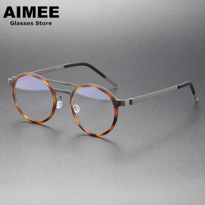 Aimee Unisex Full Rim Round Double Bridge Titanium Eyeglasses 9739 Full Rim Aimee Tortoise-Gun  