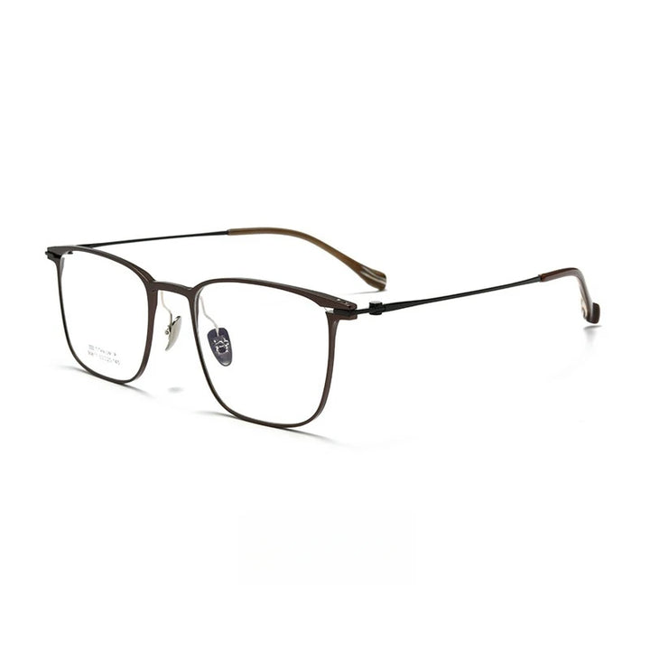 Yimaruili Men's Full Rim Square Titanium Eyeglasses 41726 Full Rim Yimaruili Eyeglasses Coffee Black