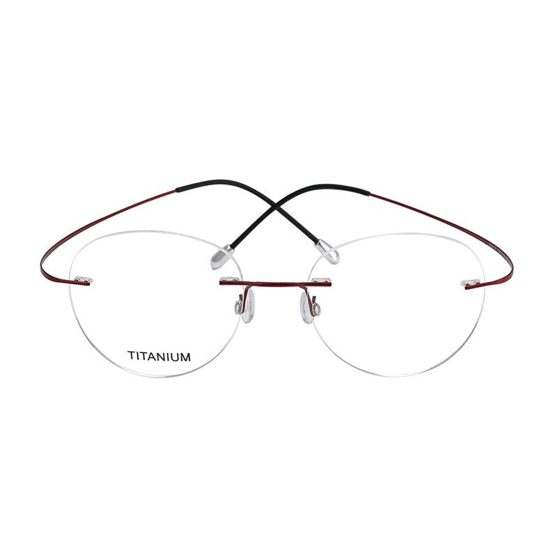 Hdcrafter Unisex Rimless Round Titanium Eyeglasses  16017 Rimless Hdcrafter Eyeglasses Red  