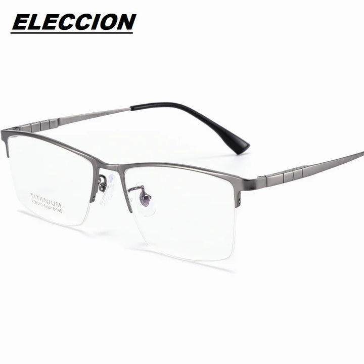 Eleccion Men's Semi Rim Square Titanium Eyeglasses 58010 Semi Rim Eleccion Gray CHINA