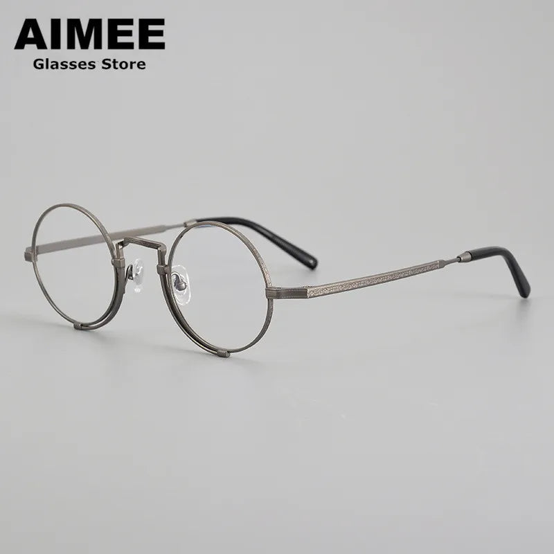 Aimee Unisex Full Rim Round Titanium Eyeglasses 5919 Full Rim Aimee Gun grey  