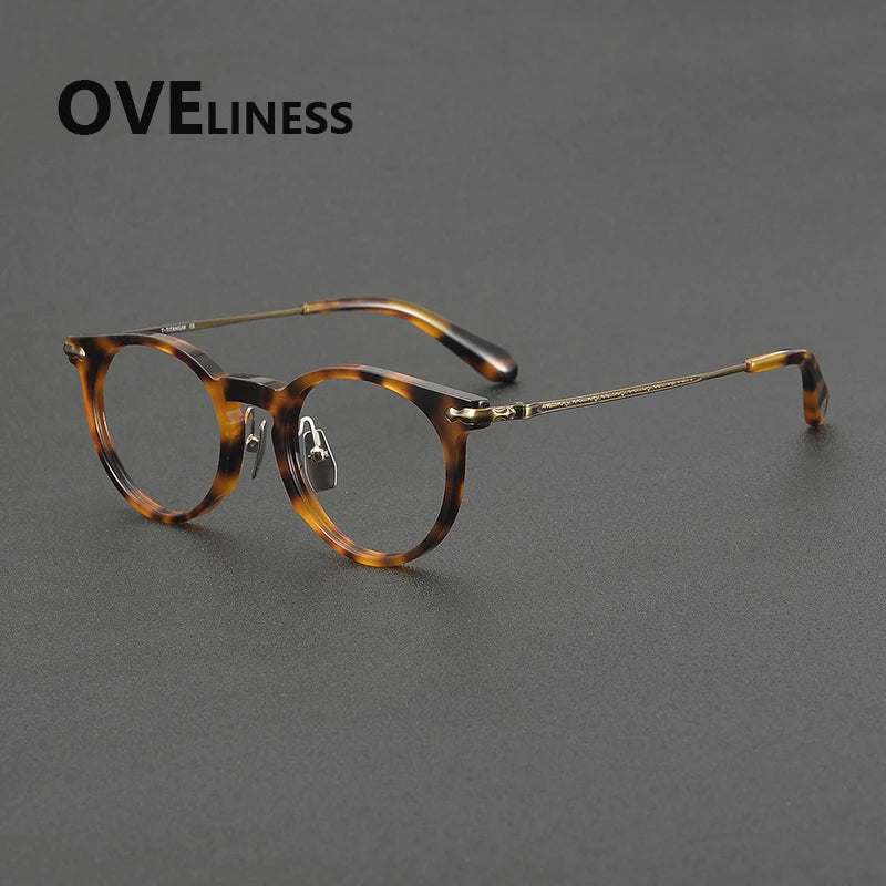 Oveliness Unisex Full Rim Round Acetate Titanium Eyeglasses 322147