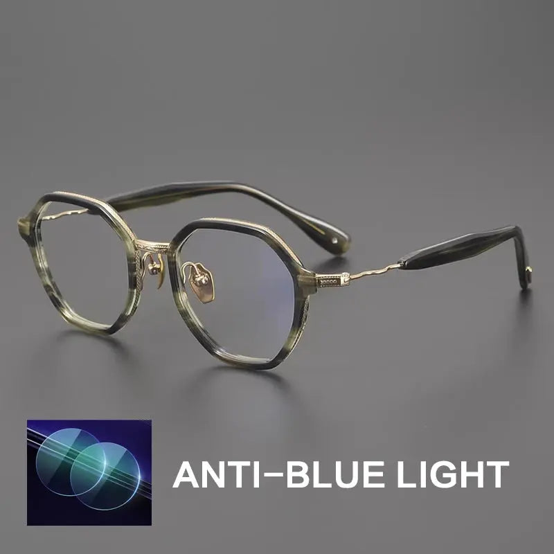 Gatenac Unisex Full Rim Polygon Acetate Titanium Eyeglasses 892505 Gatenac