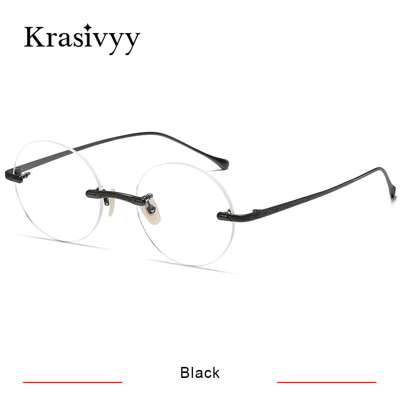 Krasivyy Men's Rimless Round Titanium Eyeglasses K5933 Rimless Krasivyy Black  