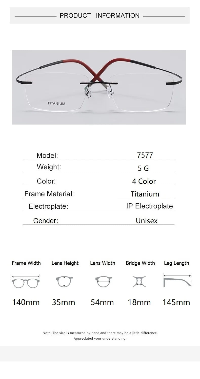 Eleccion Unisex Rimless Square Titanium Eyeglasses 47577 Rimless Eleccion