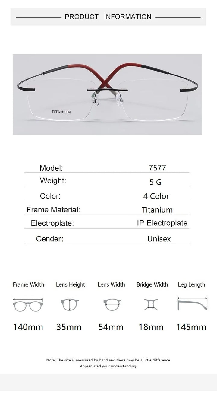 Eleccion Unisex Rimless Square Titanium Eyeglasses 47577 Rimless Eleccion