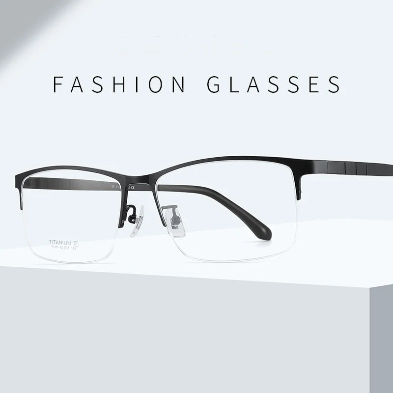 Bclear Men's Semi Rim Square Big Titanium Eyeglasses 71111 Semi Rim Bclear   