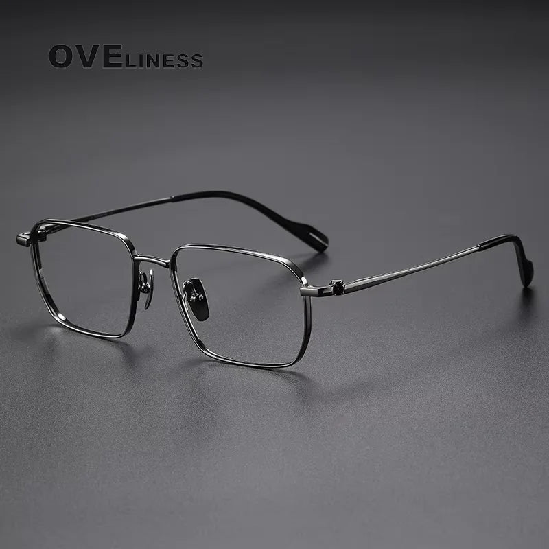 Oveliness Men's Full Rim Polygon Square Titanium Eyeglasses 81013 Full Rim Oveliness gun