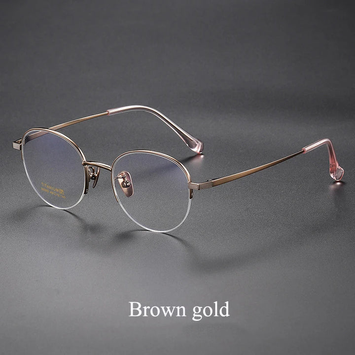 Bclear Unisex Semi Rim Round Titanium Eyeglasses 86682 Semi Rim Bclear Brown gold  