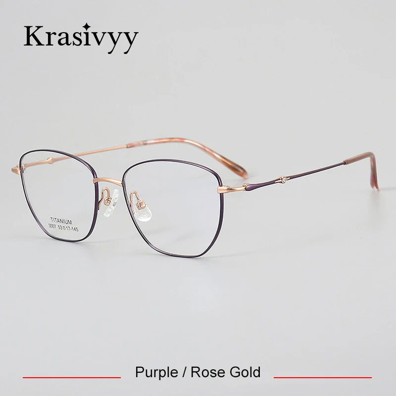 Krasivyy Women's Full Rim Square Cat Eye Titanium Eyeglasses 443007 Full Rim Krasivyy Purple Rose Gold  