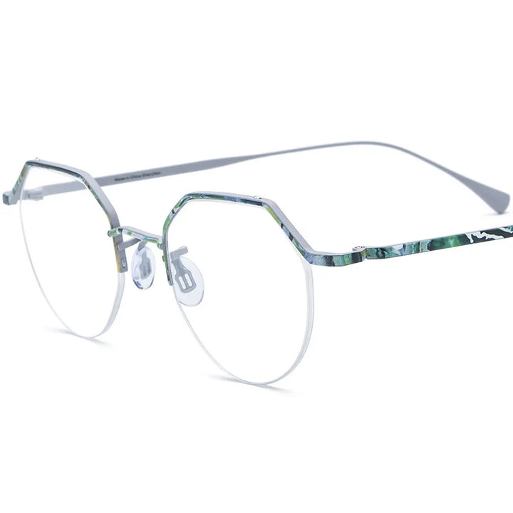Nobler Women's Semi Rim Flat Top Round Titanium Eyeglasses 185866