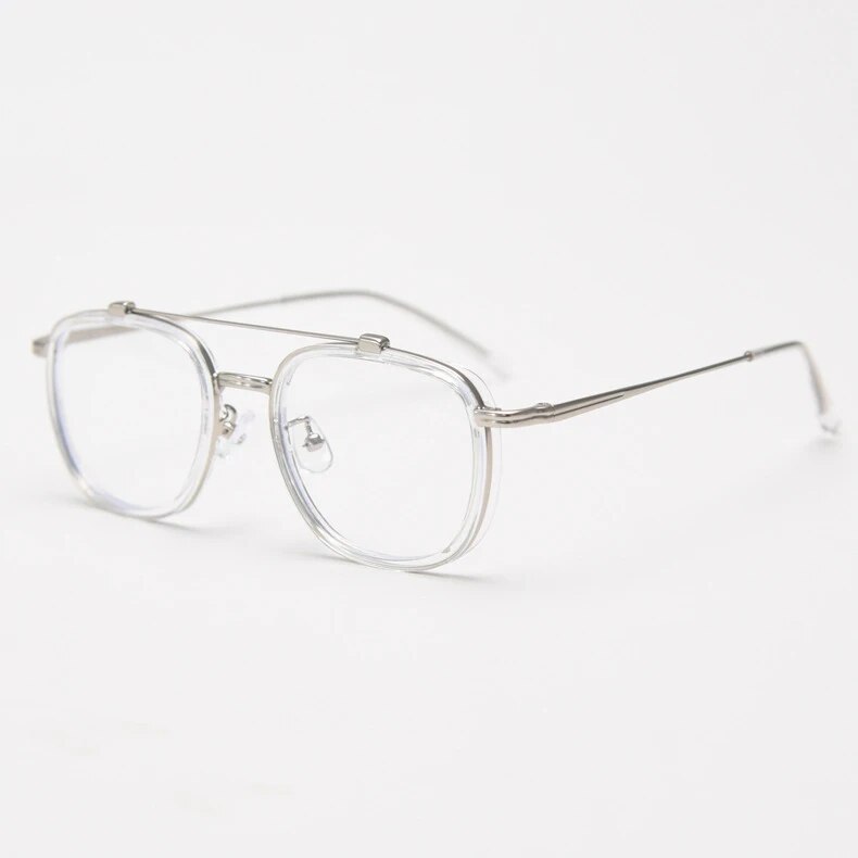 CCSpace Unisex Full Rim Square Double Bridge Alloy Eyeglasses 57049 Full Rim CCspace C6Silver  