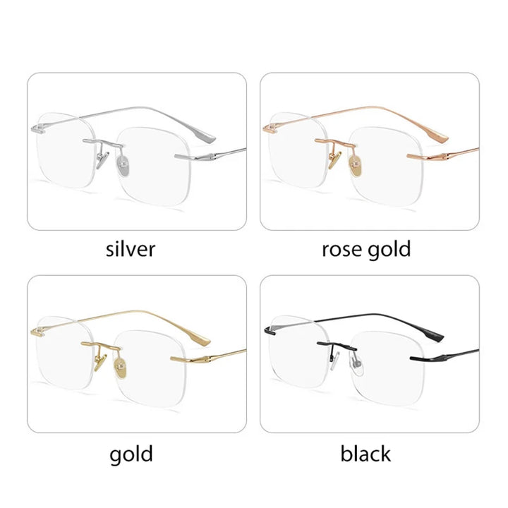 Handoer Men's Rimless Square Titanium Eyeglasses 99219 Rimless Handoer   