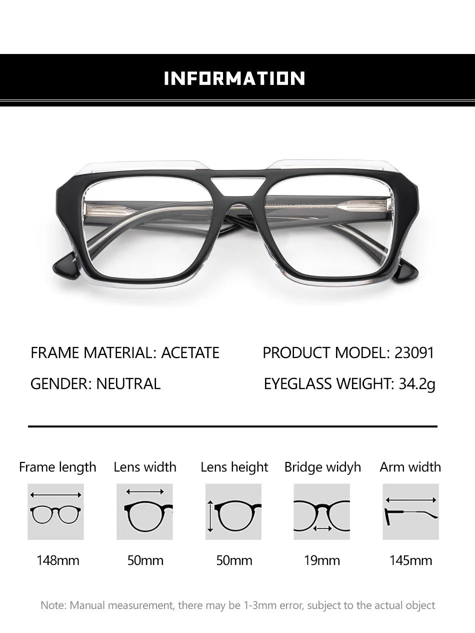 Hewie Unisex Full Rim Square Double Bridge Acetate Eyeglasses 923091