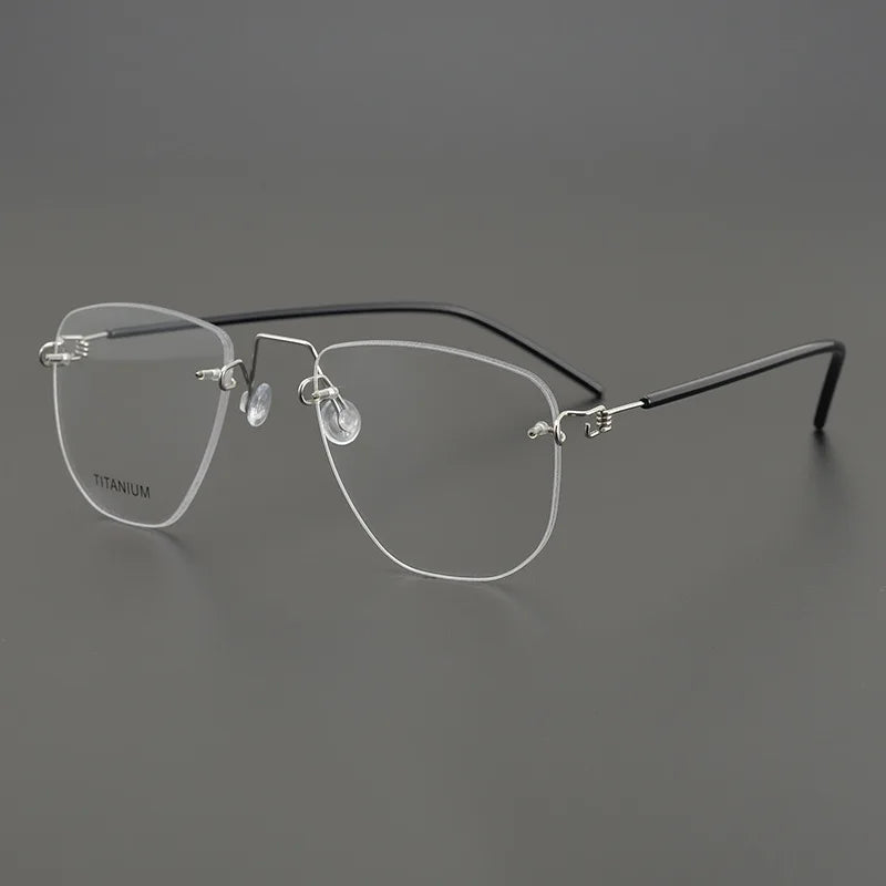 Black Mask Women's Rimless Square Screwless Titanium Eyeglasses 49402 Rimless Black Mask Silver-Black