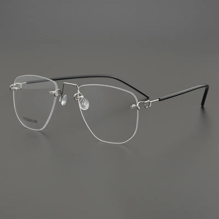 Black Mask Women's Rimless Square Screwless Titanium Eyeglasses 49402 Rimless Black Mask Silver-Black