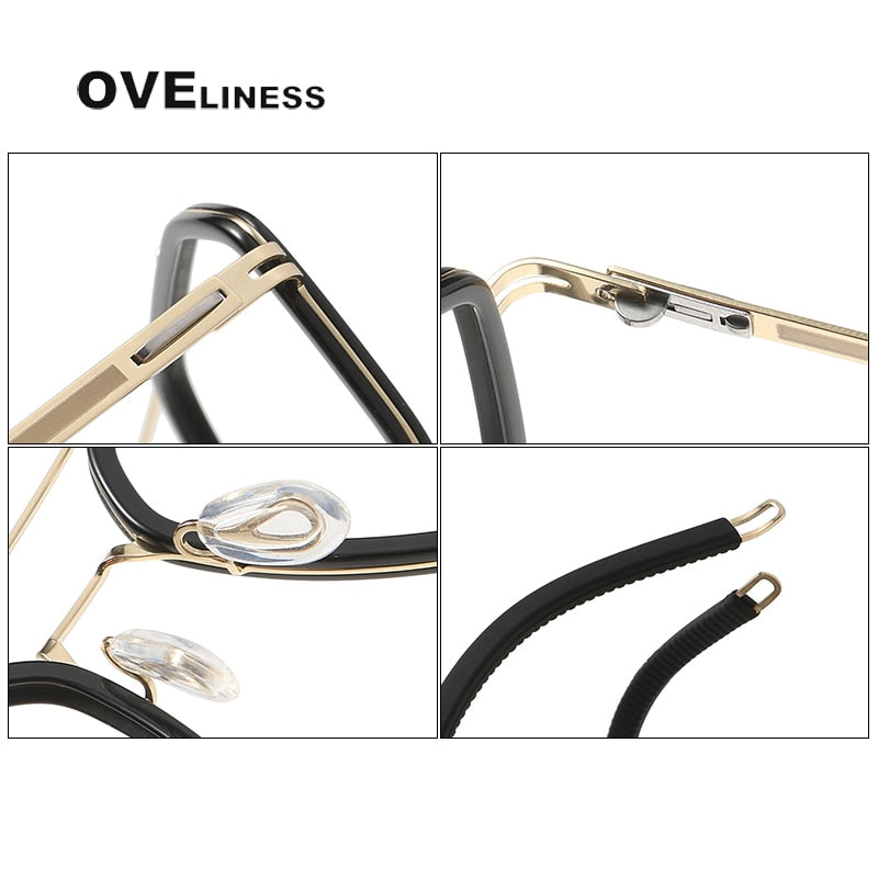 Oveliness Unisex Full Rim Square Double Bridge Acetate Titanium Eyeglasses 8202316 Full Rim Oveliness   