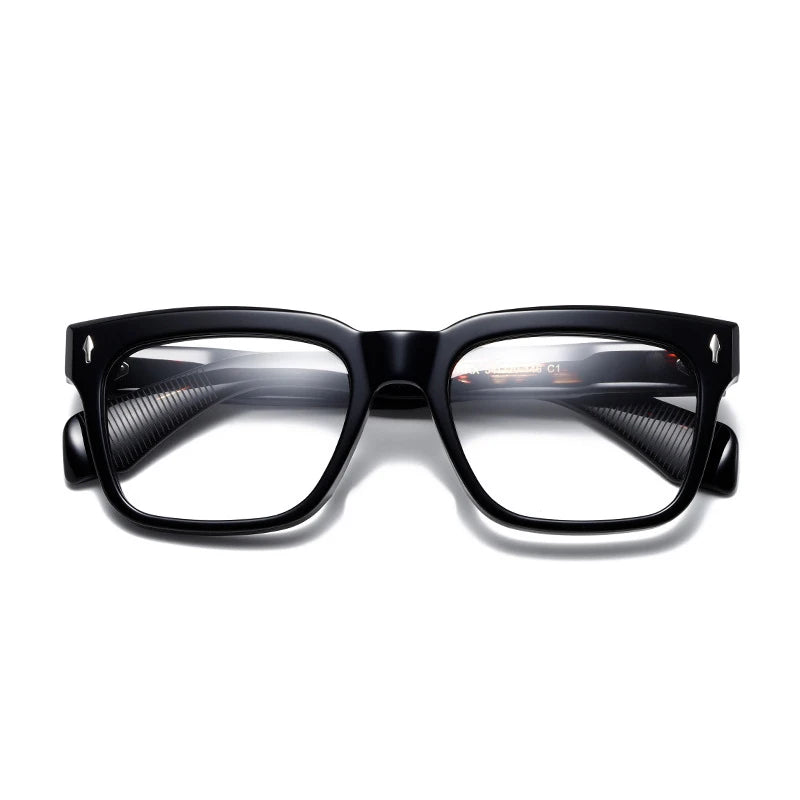 Black Mask Men's Full Rim Square Brow Line Acetate Eyeglasses 14454 Full Rim Black Mask Black  