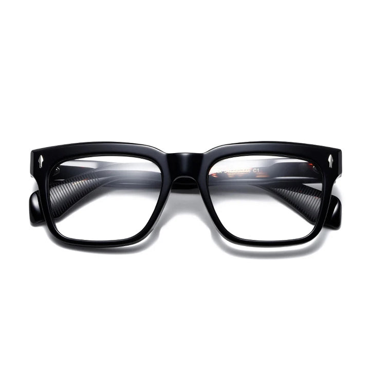 Black Mask Men's Full Rim Square Brow Line Acetate Eyeglasses 14454 Full Rim Black Mask Black  